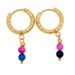 Aros Con Cuentas Y Piedra Natural