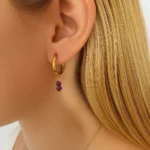 Aros Con Cuentas Y Piedra Natural