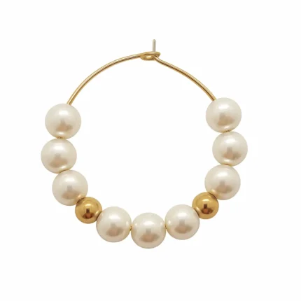 Pendiente de Aro Dorado con Perlas multicolor,Joyería femenina: Pendiente de gancho con perla rosa pálido y detalles de metal.