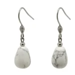 Aretes Colgantes con Piedra y Acero Inoxidable con gancho de acero y piedras pulidas en forma de gota, White Turquoise,