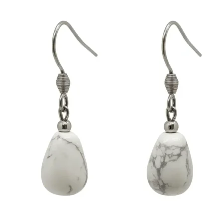 Aretes Colgantes con Piedra y Acero Inoxidable con gancho de acero y piedras pulidas en forma de gota, White Turquoise,