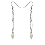 Pendientes de Acero con Cadena doble eslabón y Perla Barroca