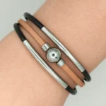 Pulsera de Cuero Bicolor con Abalorios de acero inoxidable