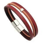 Pulsera de Cuero Bicolor con Cierre Magnético De Acero