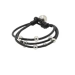 Pulsera de Cuero Negro Anudado , "Joyería de moda: Pulsera con Símbolo de Infinito y Acero, elegante y unisex."