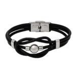 Pulsera de Cuero Nudo Infinito y Acero inoxidable,"Joyería de moda: Pulsera con Símbolo de Infinito y Acero, elegante y unisex."