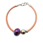Pulsera de Cuero con Abalorios Geométricos de acero y cerámica